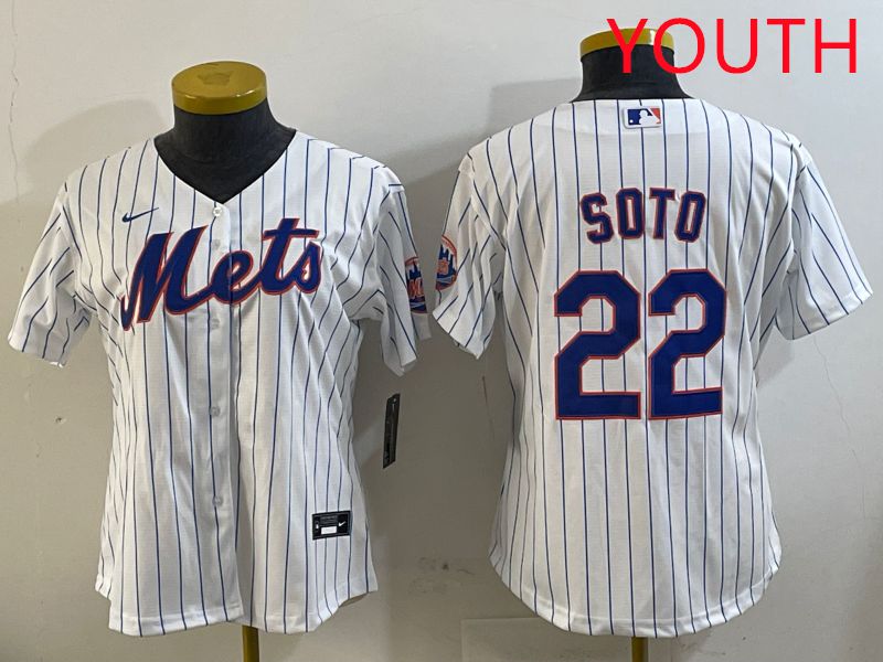 Youth New York Mets #22 Soto White Stirpe Game 2025 Nike MLB Jersey style 4
